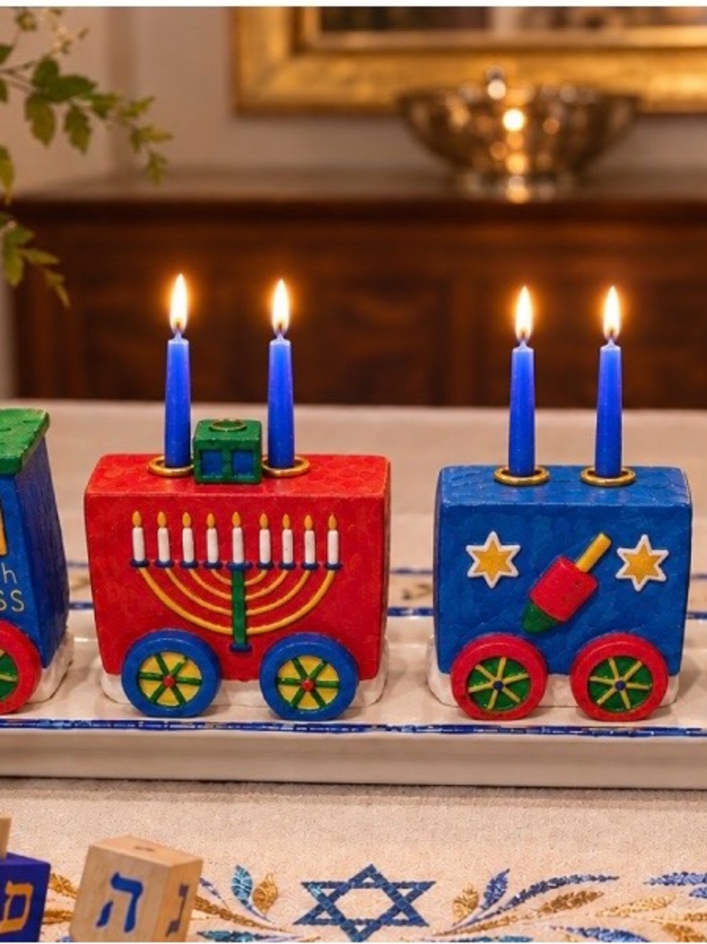Judaica-Hanukkah Express-porcelain train set menorah-NOT a toy-in original box